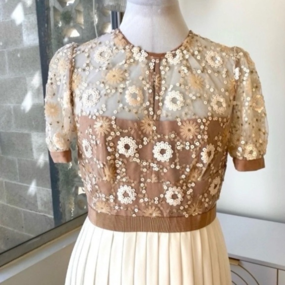 SELF-PORTRAIT NWT Flower Sequin Pleated Maxi Dress - Picture 3 of 11